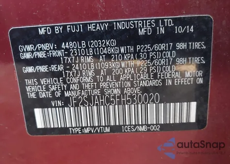 2015 Subaru Forester 2.5I Limited из США, поврежденный, VIN JF2SJAHC5FH530020